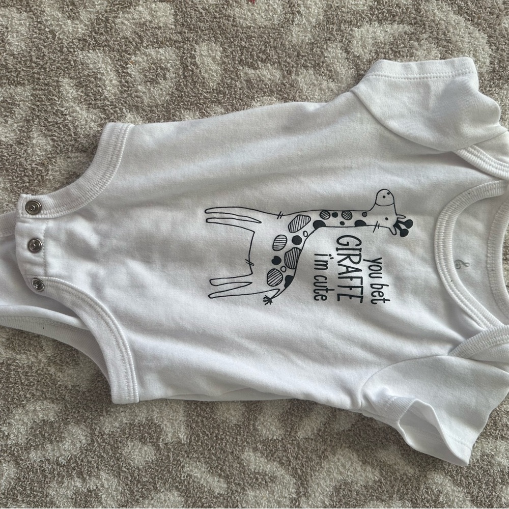 White Giraffe Print Baby Onesie